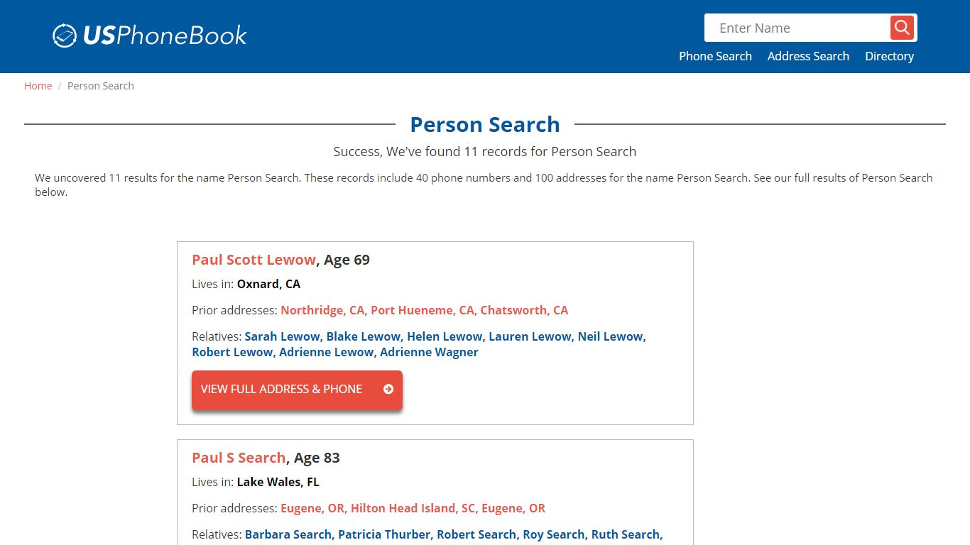 Person Search - usphonebook